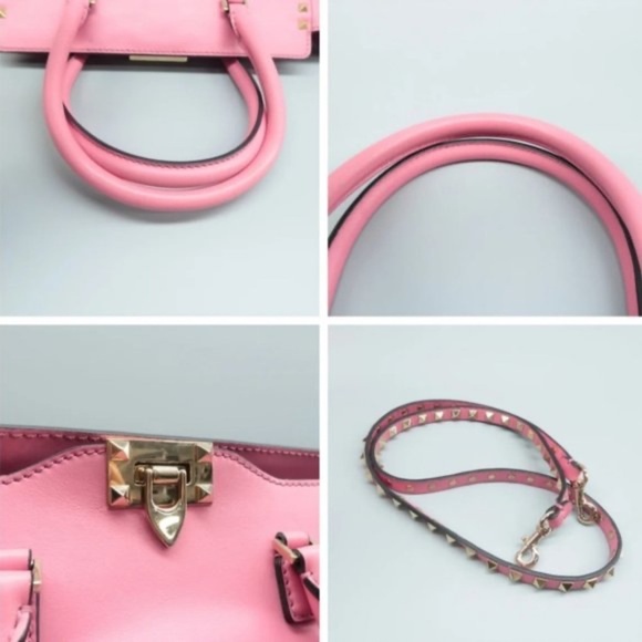 100% Authentic VALENTINO GARAVANI Rockstud Pink Leather Satchel Bag - Picture 8 of 12